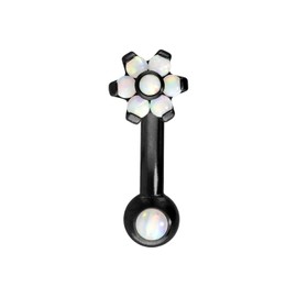 PIERCINGLINE Titan Banane mit Push Fit BLUME MIT 7 SYNTHETISCHEN OPALEN + OPALKUGEL Piercing Ohr Nase Schwarz 1,2 x 8 x 5 mm