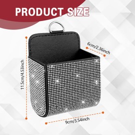 HQRNYP Car Vent Storage Organizer, Coin Holder for Car, Rhinestone Auto Vent Leather Pocket, Universal Car Accessories Bling Automotive Pouch Box with Hook Fit for Sunglasses, Key, Coin (White)
