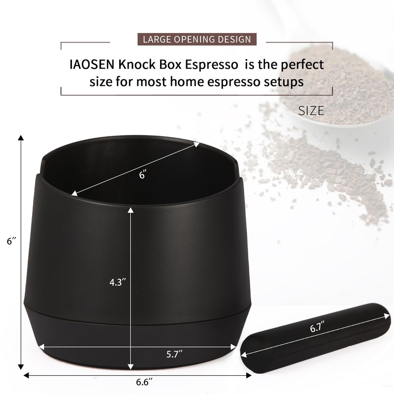 IAOSEN Knock Box 6 Inch Espresso Knock Box Shock-Absorbent Knock
