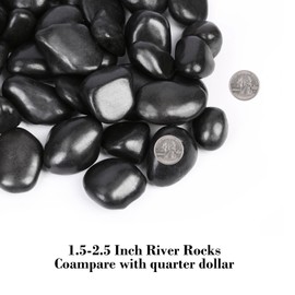 GRISUN 15LB Natural Black River Rocks for Landscaping Outdoor Polished Pebbles for Plants Decorative Stones 1.5-2.5 Inch Large Black Stone for Aquarium, Fish Tank, Vase Filler, Home Decor, Flower Bed