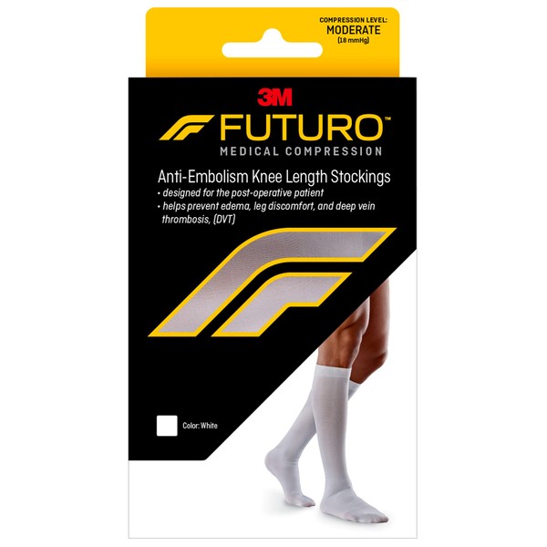 FUTURO Anti-Embolism Knee Length Stockings, Medium Regular, White, Moderate (18 mm/Hg)