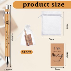 PIAOPIAONIU 90 Pcs Bible Verse Pens Wooden Christian Pen Bulk with Scripture Inspirational Cards Organza Bags Retractable Motivational Bamboo Ballpoint Pen for Office School Supplies Writing Gifts