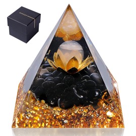 Sunnlejw Orgone Pyramid Luck White Crystal Flower of Life Orgonite Money Healing Crystal for Positive Energy with Obsidian Reduce Stress Chakra Reiki Healing Meditation Attracts Lucky and Success