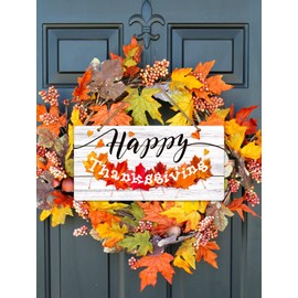 WaaHome Happy Thanksgiving Door Sign 6"x12" Farmhouse Thanksgiving Door Decorations, Thanksgiving Hanging Decor Sign for Home Wall Front Door Porch Decorations