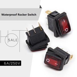 Switian 4 Pack KCD1 Rocker Switch for Home Appliances, Fitness, Marine & Industrial Use - 10A 125V / 6A 250V IP67 Waterproof LED Toggle Switch with 3-Pin (2 Red + 2 Green)