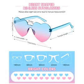 Frienda 20 Pairs Valentine's Day Heart Shaped Sunglasses Rimless Candy Color Glasses for Women Men Party Favor(Blue Pink)