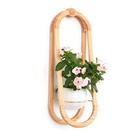 NEKL Wooden Wall Planters for Indoor with Ceramic Pot - Modern Hanging Plant stand Shelf for Indoor Plants, Wall Mounted Plant Holder for Living Room, Bedroom, Wall Decor - Raw Wood Color (Set of 1)