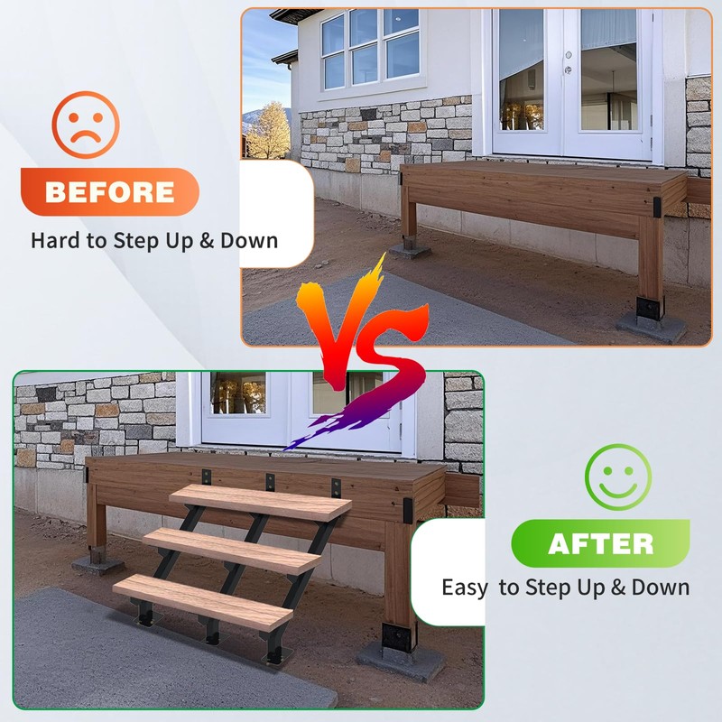 3 Pack Steel Stair Stringer, 3 Steps Stair Riser, Outdoor