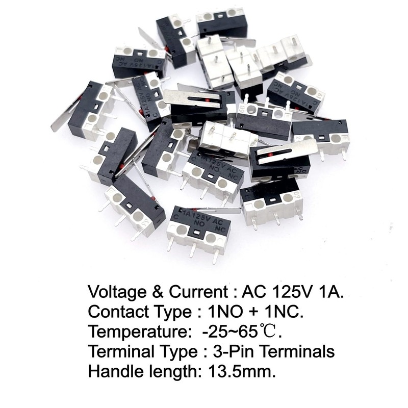 JZK 20x Micro Switch with Lever 3-Pin 125V 1A AC