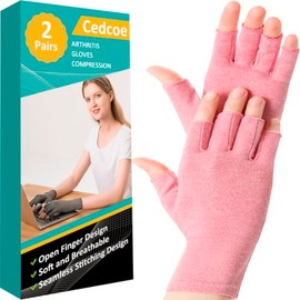 2 Pairs Rheumatoid Arthritis Compression Gloves, Pink, M
