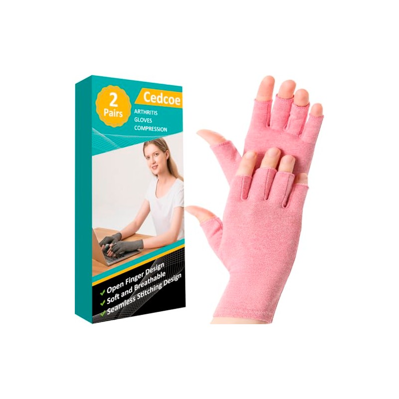 2 Pairs Rheumatoid Arthritis Compression Gloves, Pink, M