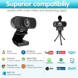 1080P Webcam,Live Streaming Web Camera with Stereo Microphone, Desktop or Laptop USB Webcam with 110 Degree View Angle, HD N5 Webcam for Video Calling