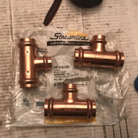 Streamline Lot Of 3 Streamline Tee Copper PF 04049 1 X 1 X 3/4" PRESS REDUCING With Stop