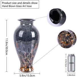 11.8" Tall Amber Blue Glass Vase Beautiful Hand Blown Glass Vase Modern Art Home Decor, Wide Mouth Colorful Vases for Mantle Dining Table Centerpiece, Entryway Living Room Wedding Decoration