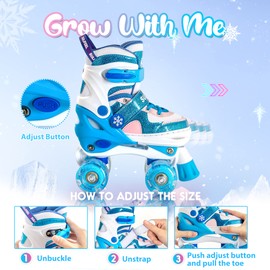 SULIFEEL Ice Snow 4 Size Adjustable Light up Roller Skates for Girls Boys for Kids Small