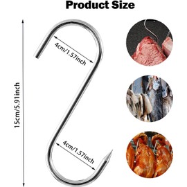 XMDROU 20 PCS S Hooks, Meat Hooks for Hanging Heavy Duty S Shaped Smoking Hooks Stainless Steel Metal Hangers for Cooking Drying and BBQ