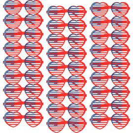 Poen 28 Pcs American Flag Shutter Glasses Plastic Heart Shaped Sunglasses USA Patriotic Design Shaped Eyewear Independence Day Decoration for Party Favors, Exchange Gifts