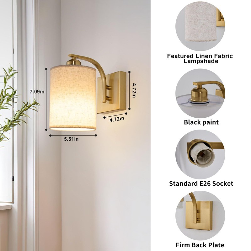 Gold Rechargeable Battery Operated Wall Sconces Set of 2 with