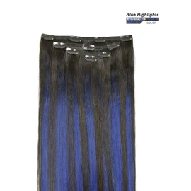 20" Clip in Hair Extensions Remy Human Hair Blue Balayage for Women - Silky Straight 100% Real Human Hair 75rams 4pieces #(1B/Blue) T1B Color