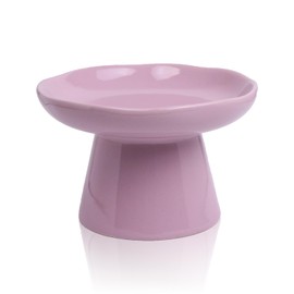 Wide Shallow 6.1" Raised Cat Bowls, Ceramic Elevated Food Plate for Flat Faced Cats and Small Dogs, Porcelain Feeder Bowl, Stress Free, Protect Cat’s Spine, Lavender