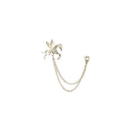 Knighthood Silver Unicorn Horse with Stone and Hanging Tassel Chain Collar Pin Brooch, Suit Plug, Shirt Rivets, Lapel Pin Accessories for Men Women, Brass zinc, No Gemstone