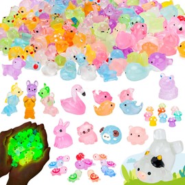 Hysagtek 150Pcs Luminous Mini Resin Animals - Tiny Animals Glow in The Dark Mini Ducks Micro Landscape Aquarium Potted Dollhouse Decor Miniatures Farm Figures Fairy Garden Accessories