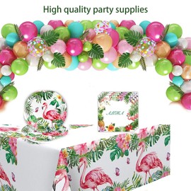 VGRDTW Hawaiian Party Decoration Set -10 Flamingo Plates, 20 Tissues, 1 Tablecloth, Suitable for Tropical Style, Beach Parties, Summer Gatherings, Hawaiian Decoration