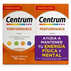 Centrum Multivitamínico Performance, Con Complejo B, Ginseng y Cinkgo Biloba, 2 Paquetes, 30 tabletas