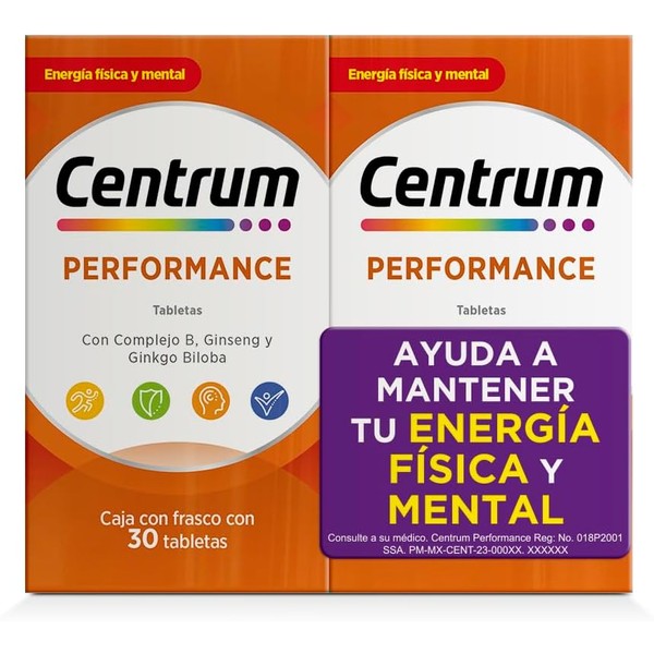 Centrum Multivitamínico Performance, Con Complejo B, Ginseng y Cinkgo Biloba,