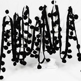 18 Yards Pompom Size 12mm/0.47 inch（Black） Small Round Ball Fringe Trim DIY Craft Sewing Accessory for Home Curtain Clothes Pillow Decoration(Black -18Yards)