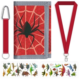 SUNDEE Kids Wallet with Lanyard for Boys and Girls, Tri-Fold Wallet with Key Chain and Zip Coin Pocket for Gifts, Original Purse, 1-cool spider, Modern