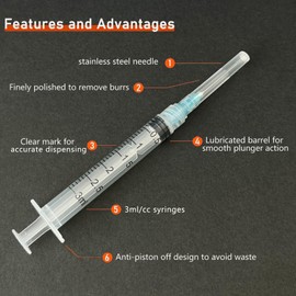 DAWNFLOWER 100 Pack 3ml Lab Tools Syringe with 23 Gauge 1 Inch，Individually Wrapped