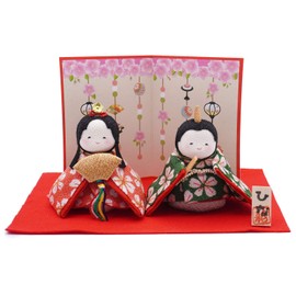 Ryukodo 1-884 Hina Poteri 2 People (Cherry Blossoms) with Folding Screen