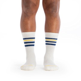 Wide Open Crew Men's Socks - Merino Wool for Men, Vintage Stripe Everyday Wide, Crew Socks for Wide Feet - INK WHITE, XXLarge