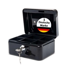 Maul MAUL Geldkassette aus Stahl 15,2x11,5x8 cm | Geldkassette abschließbar | Geldkassette klein mit Münzgeld-Einsatz | Kasse mit 2 Schlüsseln | Ideal als Spardose, Sparbox, Trinkgeldkasse | Schwarz