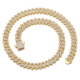 Miami Cuban Link Choker Necklace - Gold Iced Out Diamond Chain for Men & Women (Gold-12mm-18inch)