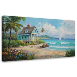 Anolyfi Tropical Large Canvas Wall Art for Living Room, Palm Tree Nature Coastal Seascape Painting Wall Decor Textured Artwork for Bedroom Hallway Kitchen Office Home Decor 58"x29"