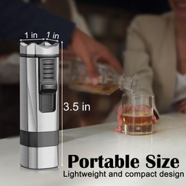 FLABOX Four Jet Flame Torch Lighter with Punch and Holder, Windproof Torch Lighter Mutifuctional Refillable Butane Lighter, Delicate Box Gift for Men Husband on Birthday Silver, Without Butane