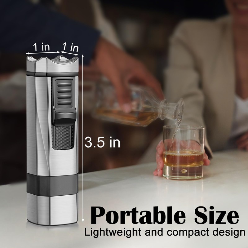 FLABOX Four Jet Flame Torch Lighter with Punch and Holder,