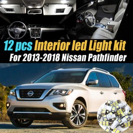 12Pc Super White 6000k Car Interior LED Light Bulb Kit Pack Compatible for 2013-2018 Nissan Pathfinder