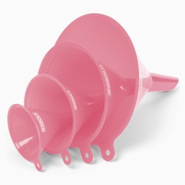 Terbold 4pc Funnel Nesting Set in BPA Free Plastic for Kitchen Cooking, Car Oil, Home, or Lab Use (Pink)