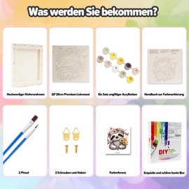 chuupa Painting by Numbers from 6 7 8 9 10 Years Girls and Boys, Paint by Numbers for Children with Pine Frame, 2 Brushes and Acrylic Paints, 20 x 20 cm (Sloth)