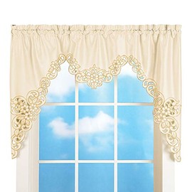 Collections Etc Elegant Scalloped Design Cut-Out and Embroidered Scroll Window Valance with Rod Pocket Top for Easy Hanging, Cream, 58" X 36"