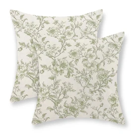 JEFERSO Sage Green Pillow Covers 18x18 Inch Set of 2 Chinoiserie Light Green Floral Throw Pillows Vintage Toile Flower Decorative Pillow Cases Outdoor Floral Decor Linen Cushion Case for Couch Sofa