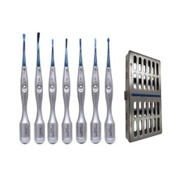 Wise Dental Luxating Elevator & Periotome Set – 8-Piece Surgical Root Elevator Kit with Stainless Steel Cassette, PDL & Proximator Elevators