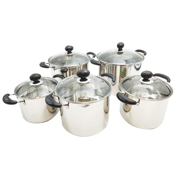 Uniware 10-Piece Heavy Duty Stainless Steel Sauce Pot with Tempered Glass Lid