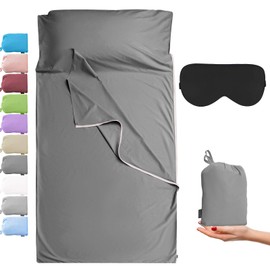 Cozysilk Marca - GANNAFEE - Saco de dormir de algodón con cremallera, sábana de viaje 100% algodón, saco de dormir para adultos, saco de dormir de viaje para hoteles, camping, senderismo (gris oscuro, individual de lujo, 41 x 87 pulgadas)