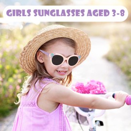 Hifot Kids Sunglasses Girls, UV400 Protection Polarised Girls Toddler Sunglasses, TPEE Flexible Frame Childrens Sun Glasses for Kids Age 3-10