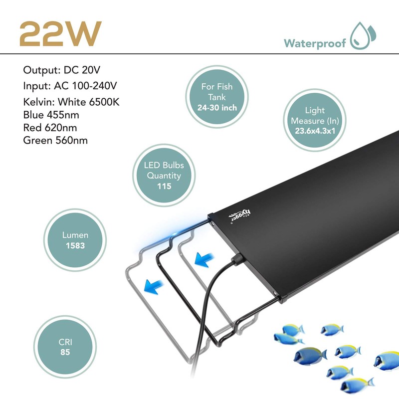 hygger 22W 24/7 Lighting Aquarium LED Light, Sunrise-Daylight-Moonlight Mode and