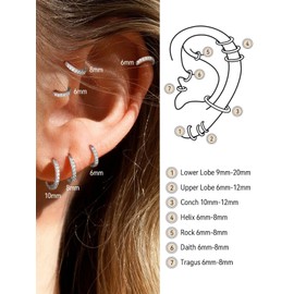 FaithHeart 925 Sterling Silver Cubic Zirconia Hoop Earrings for Women, Small Round CZ Huggie Hoop Earrings Lightweight Silver Earrings for Sensitive Ears 6/8/10mm